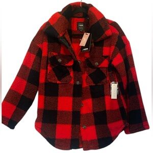 ❤️ CiSONO Red & Black Buffalo Plaid Sherpa fuzzy Jacket
